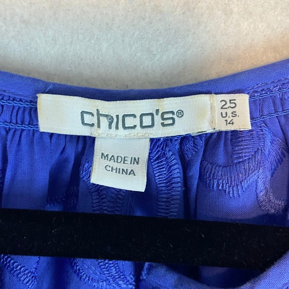 Chicos Top Women's Sz 14 Floral Embroidered Puff Sleeve Button Front Blouse - Picture 4 of 6